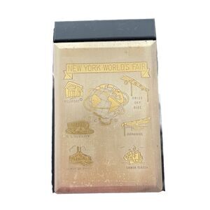 New York Worlds Fair Metal Note Pad Holder Graphics Heliport Sky Ride Monorail